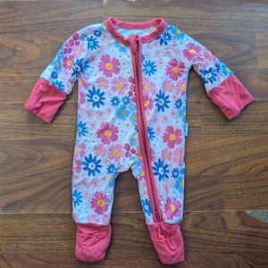 Floral Zip-Front Baby One-Piece - Pink & Blue
